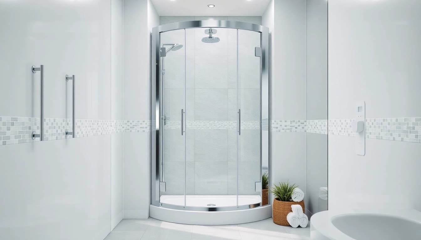 Sonni Duschkabine in einer eleganten Badezimmerumgebung mit modernen Glas- und Chromakzenten.