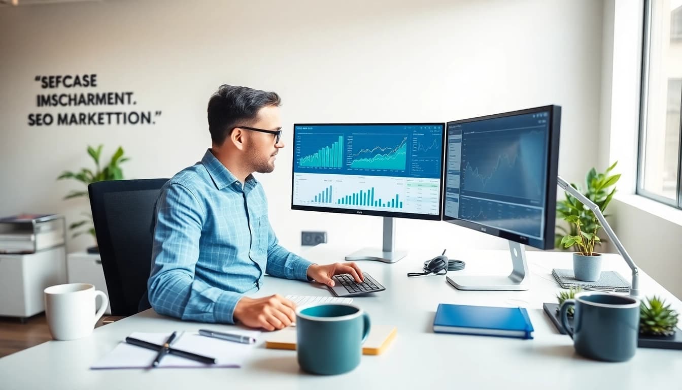 Analyzing SEO performance in a modern workspace with advanced analytics tools.