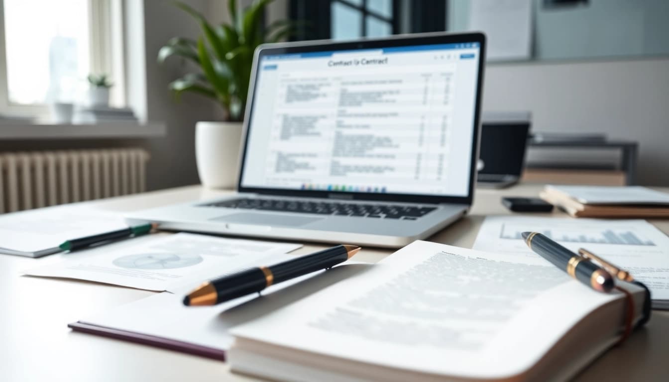 Illustration of effective Contract Management system showcasing organized documents and a digital interface.