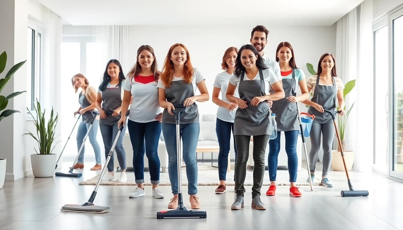 Cleaning Service team members engaged in professional cleaning tasks in a bright, pristine home.