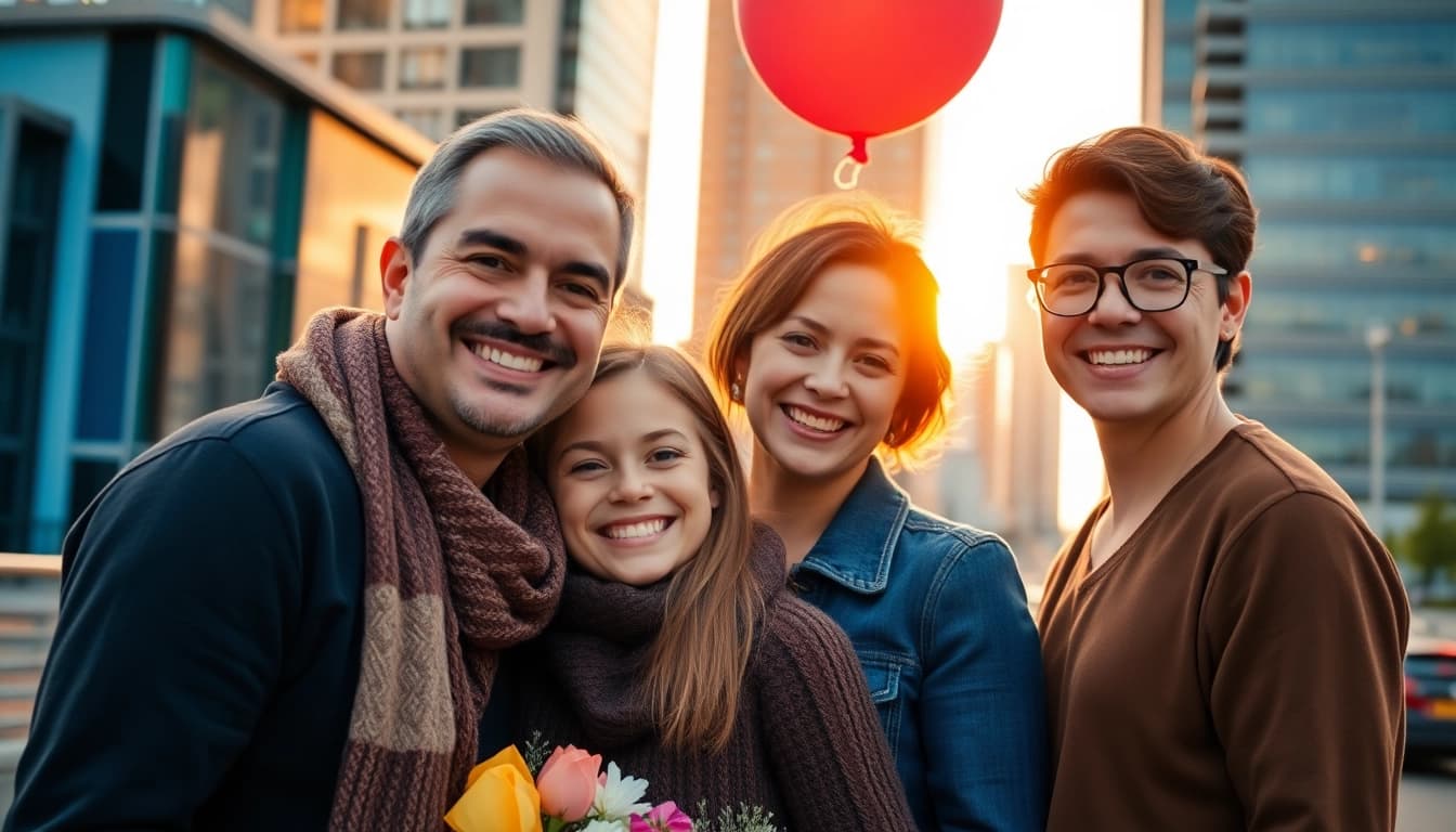 Capture family bonding moments by a photography company edmonton near vibrant city scenery.