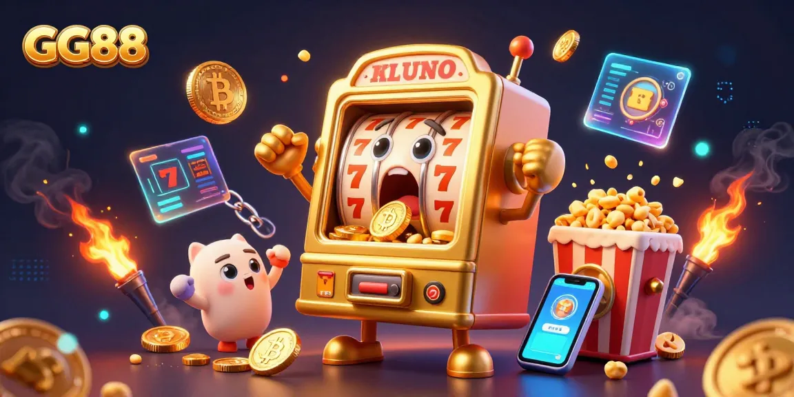 GG88 slot machine character celebrating a jackpot with coins pouring, surrounded by exciting casino game elements.