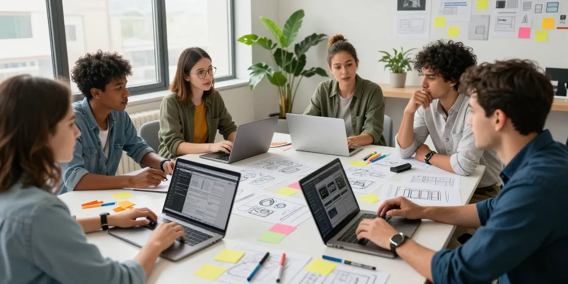 Team collaboration using mixboard in a modern office setting for innovative project development.
