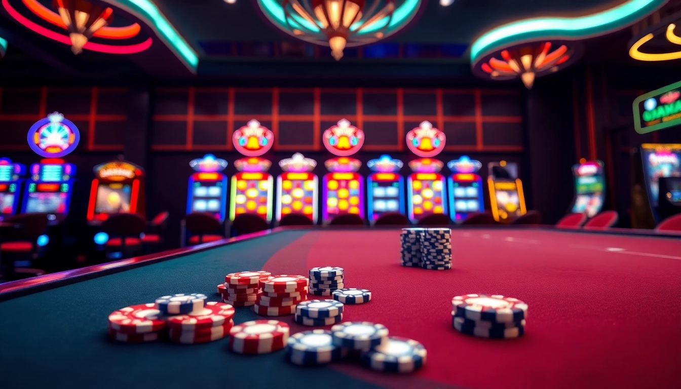 Menangkan permainan dengan Planet77 APK di meja kasino elegan dan mesin slot cerah.