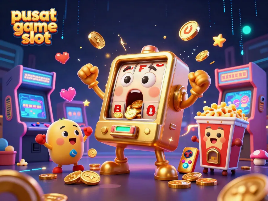 Spin for fortune at pusat game slot with a golden slot machine hitting its jackpot!
