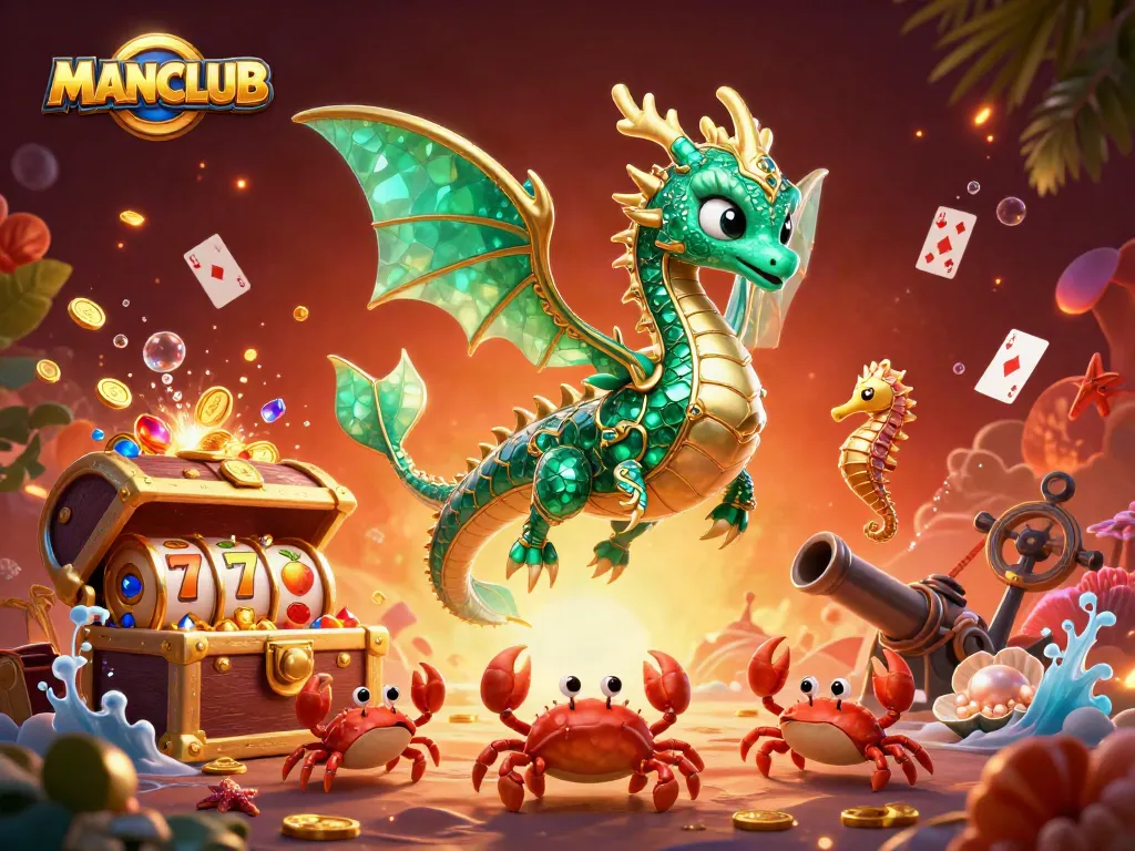 Experience the thrill of MANCLUB with vibrant underwater treasures and gaming excitement.