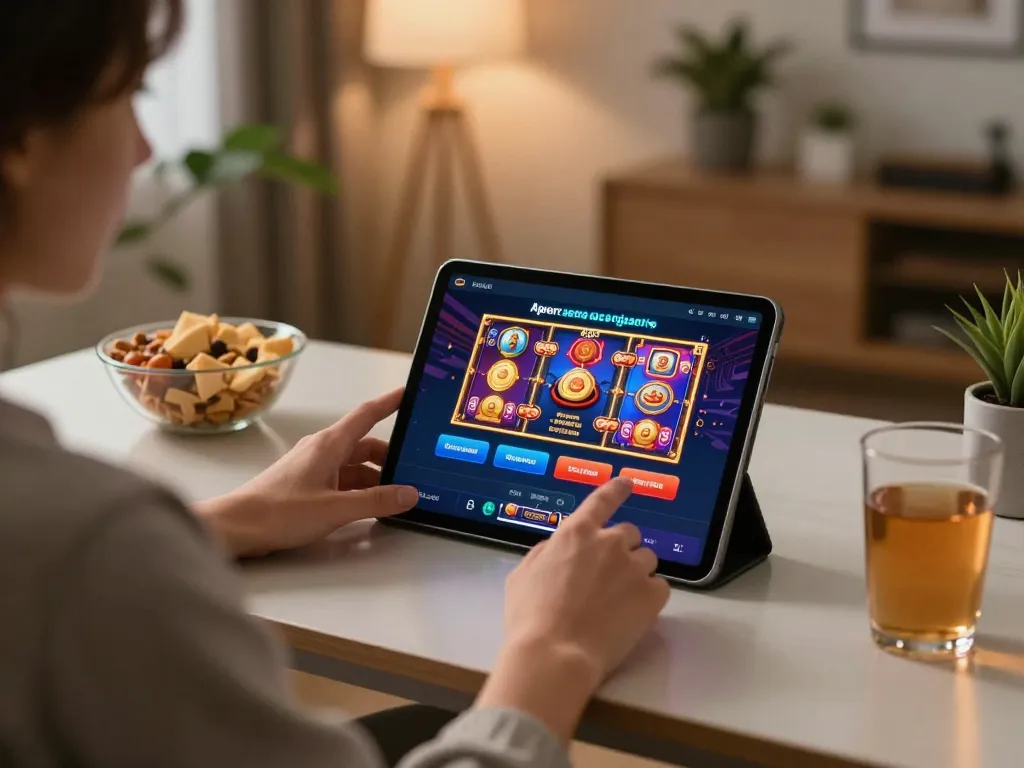 Engaging gameplay on a casino senza registrazione app displayed on a tablet in a cozy home environment
