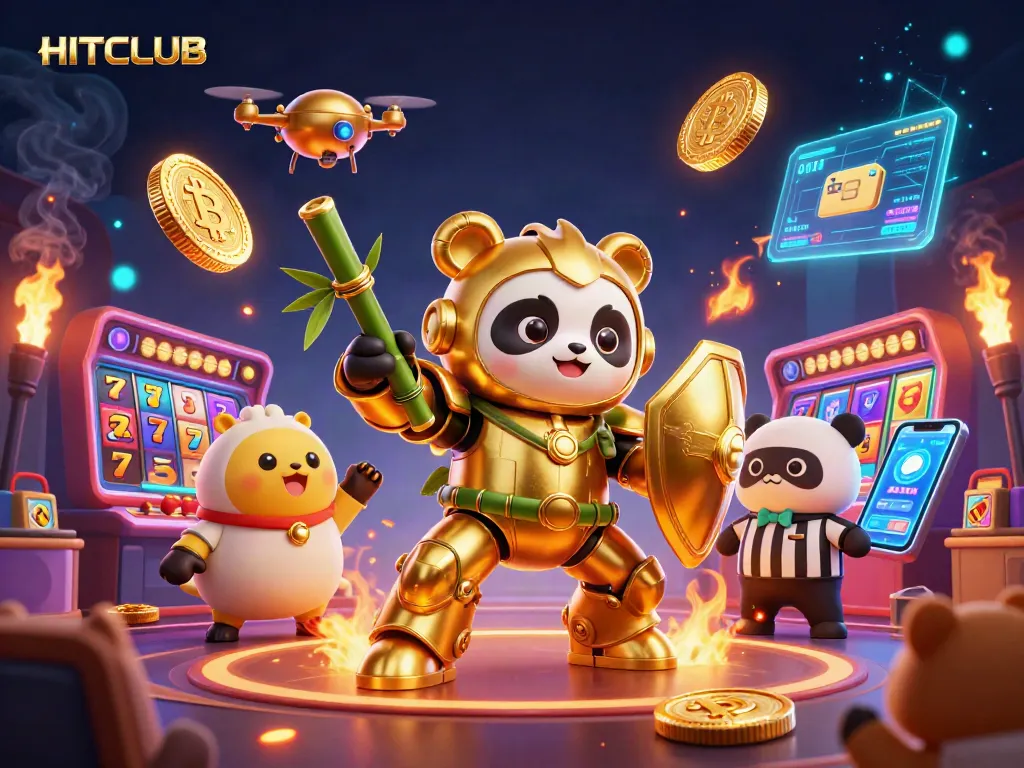 Experience HITCLUB in thrilling online casino action with a dynamic scene filled with vibrant characters and gaming elements.