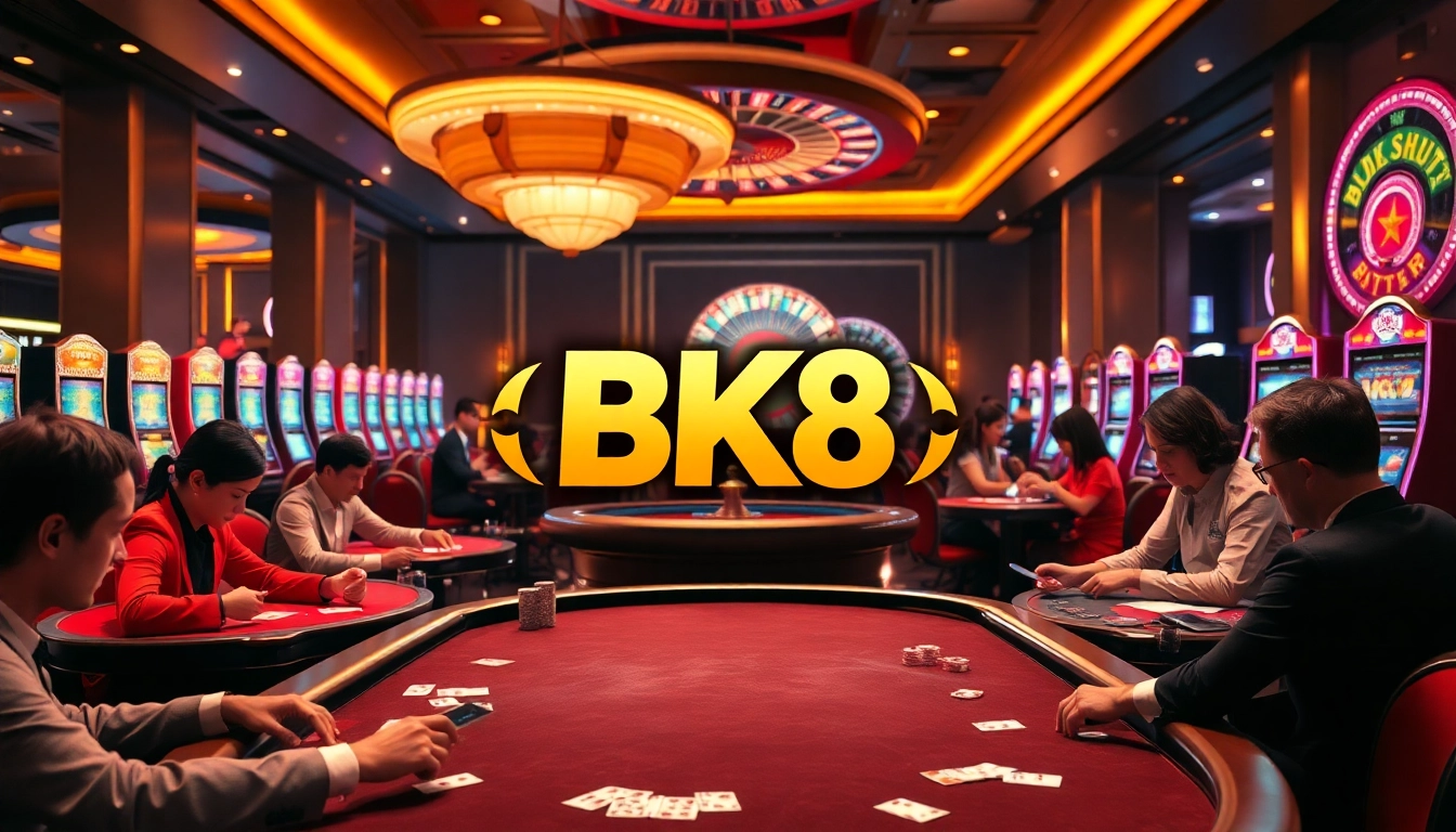 Engaging players at BK8 เว็บตรง table games, showcasing excitement and luxury in a vibrant casino atmosphere.
