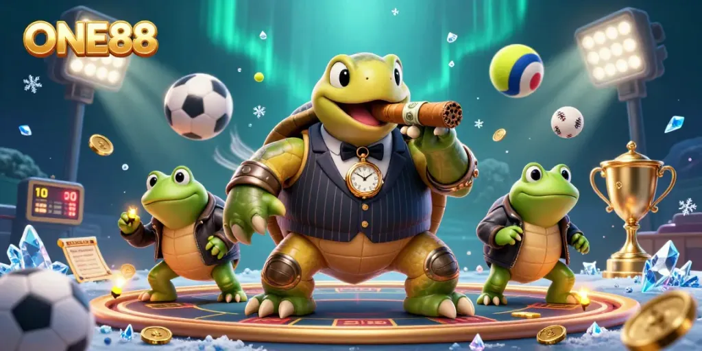 Experience thrilling sports betting at ONE88 with vibrant scenes and engaging characters.