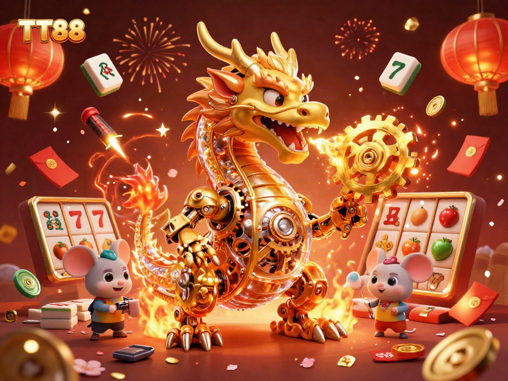 Engage your luck with TT88 as a golden dragon brews fortune amidst dynamic casino elements.