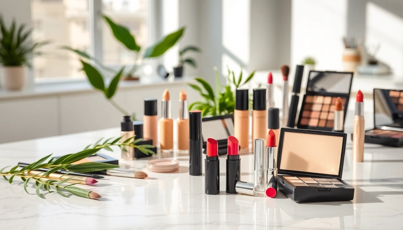 Showcase wholesale makeup products arranged elegantly on a marble countertop to attract customers.