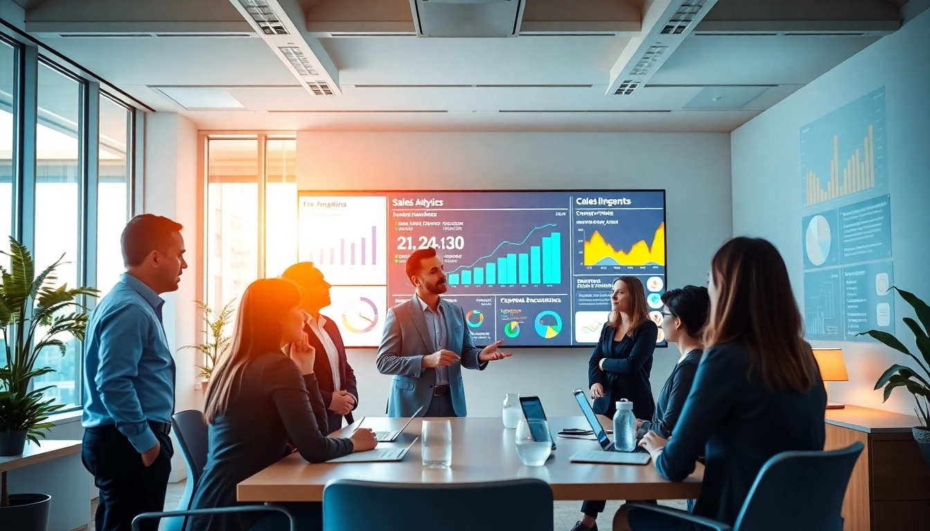 Enhance your understanding of competitive intelligence for sales with a collaborative sales team engaged in analytics discussions.