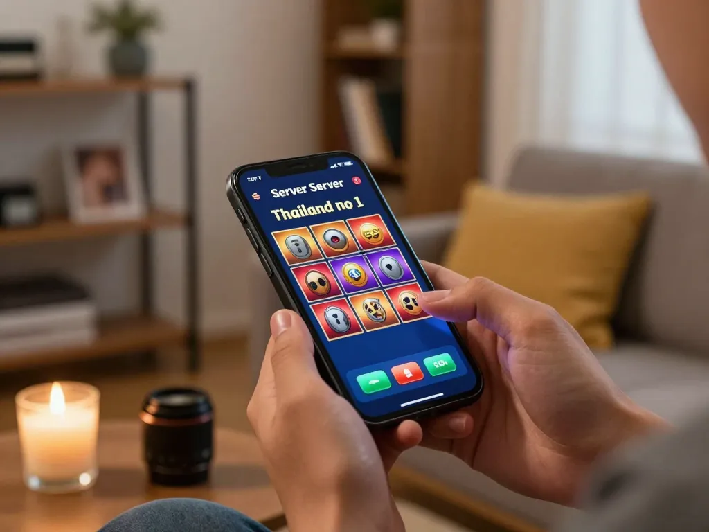 Engaging with the slot server thailand no 1 on a smartphone, capturing the thrill of online gambling.