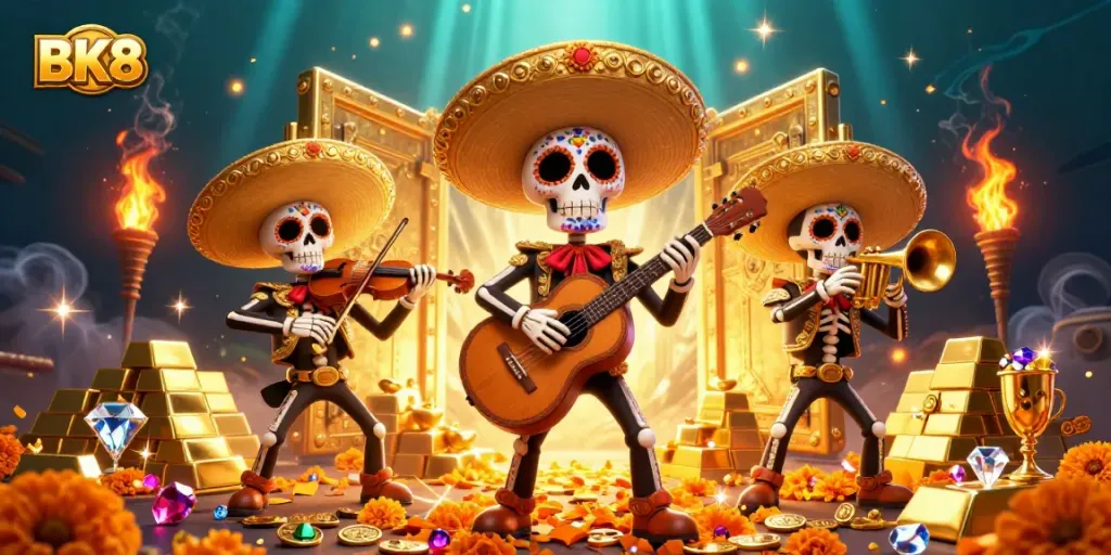 Experience thrilling moments at BK8 with a lively mariachi band and dynamic casino elements.