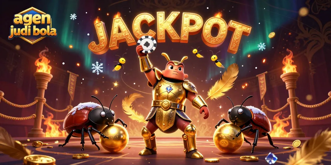Engage with agen judi bola in a lively sports betting scene featuring a victorious beetle and vibrant action