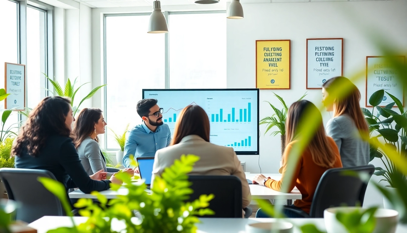 SEO Agency Clearwater team collaborating in a bright office, showcasing analytics.