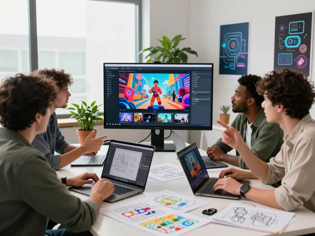 Creative team using seedance 2.0 for dynamic video generation in a modern digital studio.