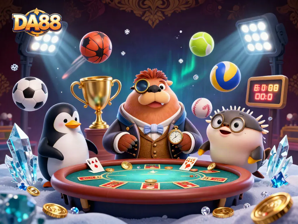 Engage in thrilling poker action with DA88 as the jolly walrus and friends bluff and play.