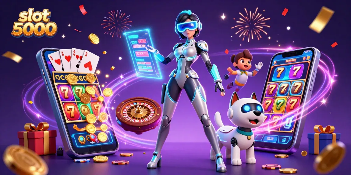 Engage with the dynamic slot 5000 experience as confetti rains down on a vibrant casino scene.