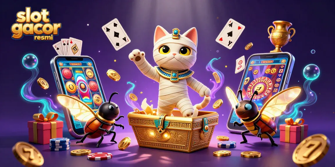 Experience the thrill of slot gacor resmi with a vibrant illustration of a cartoon mummy cat in a pyramid casino!