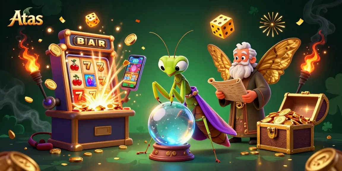 Play thrilling slots and win big with Atas in this dynamic casino scene filled with excitement.