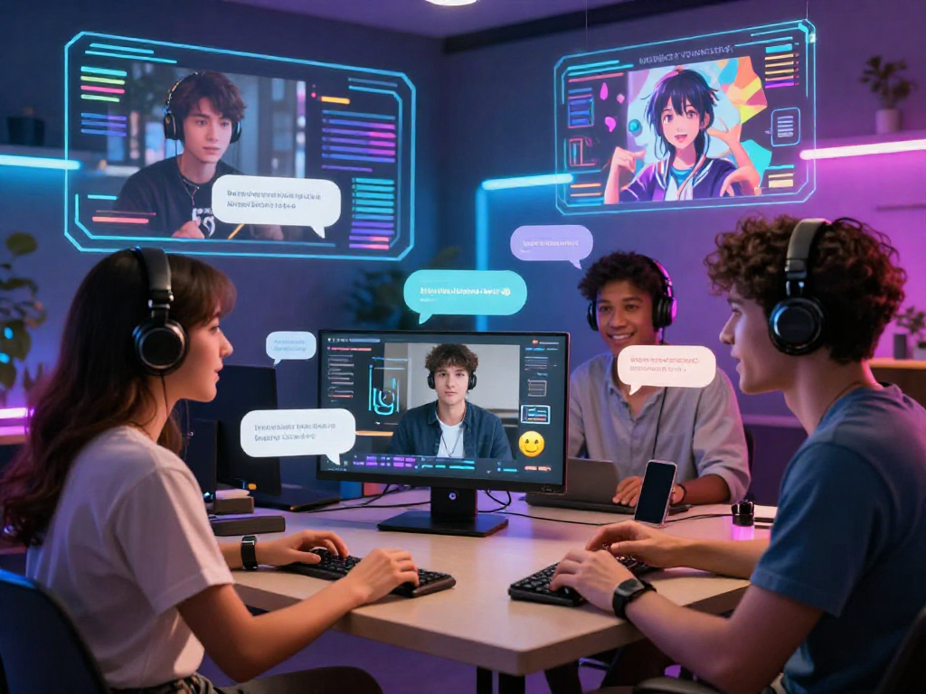 Engaging hentai AI chat environment with diverse avatars interacting through vibrant digital interface.