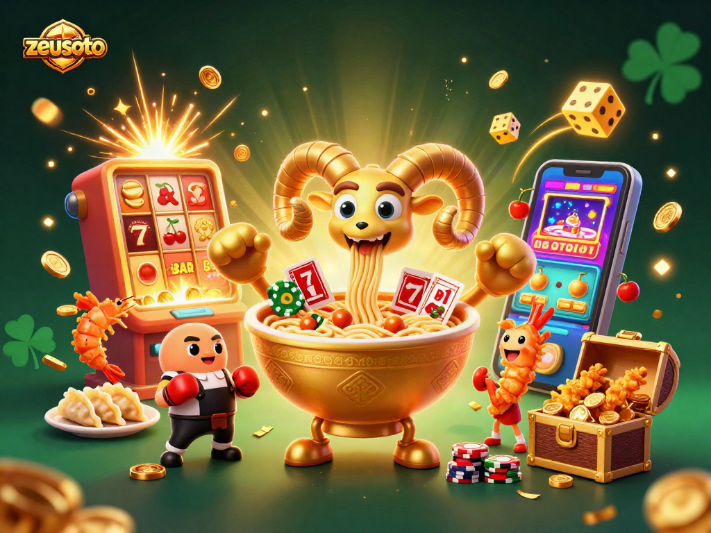 zeustoto showcases a lively casino scene with vibrant characters and dynamic gaming elements in action