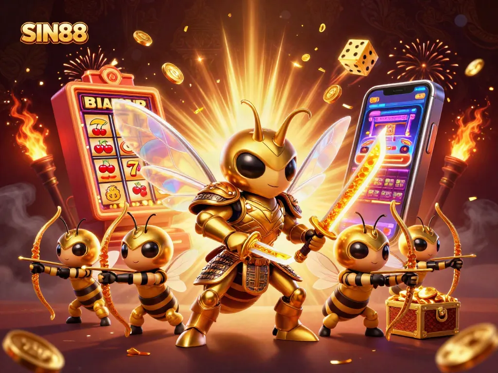 SIN88 players engage with stunning 3D casino elements, showcasing excitement and jackpots.