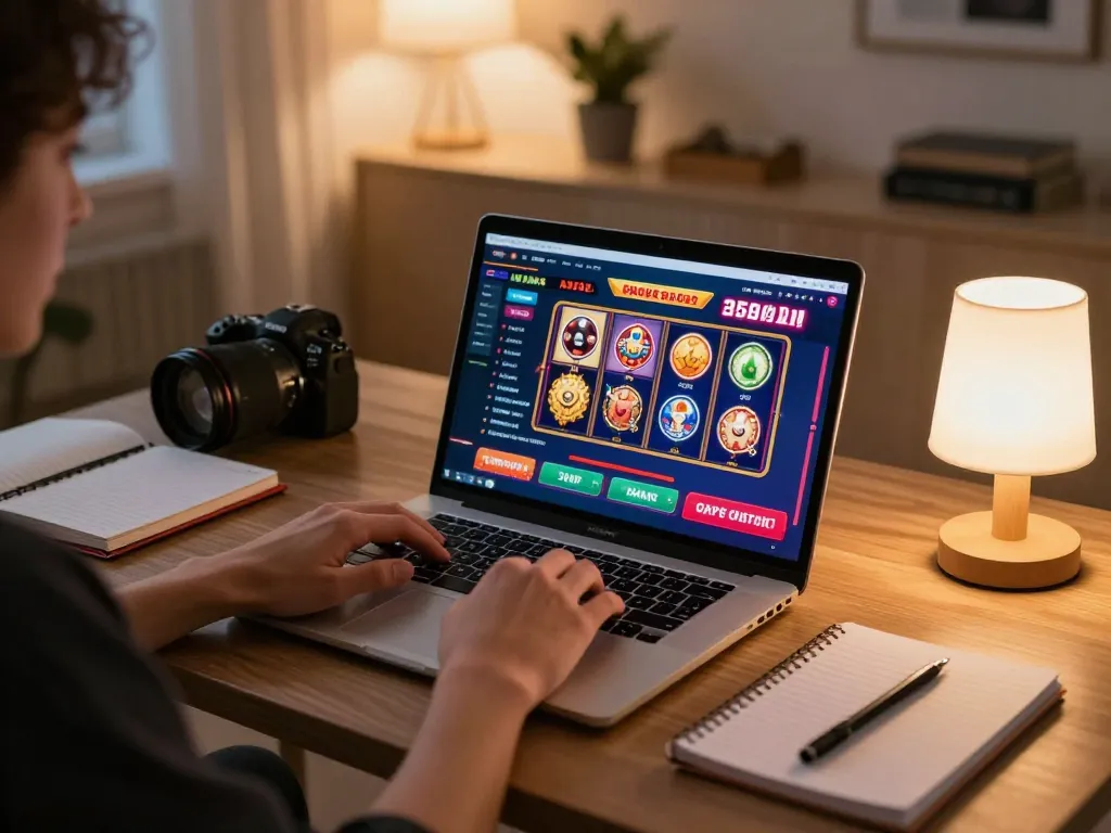 Engaging gaming moment with a lista casino online non aams interface on laptop, showcasing strategic gameplay and entertainment