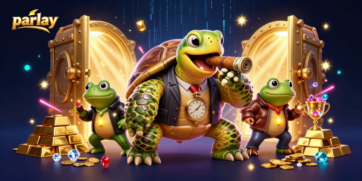 Engage in parlay betting with a vivid scene depicting a cartoon turtle mobster and frog enforcers.