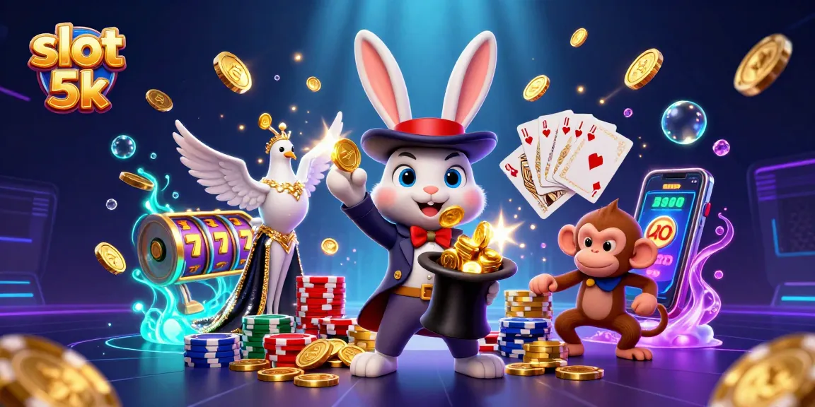 Experience the excitement of slot 5k with a magician rabbit and a monkey winning poker chips.