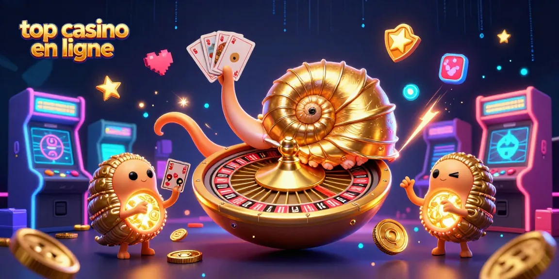Jouez dans le meilleur top casino en ligne avec une illustration de machines à sous et des cartes brillantes.