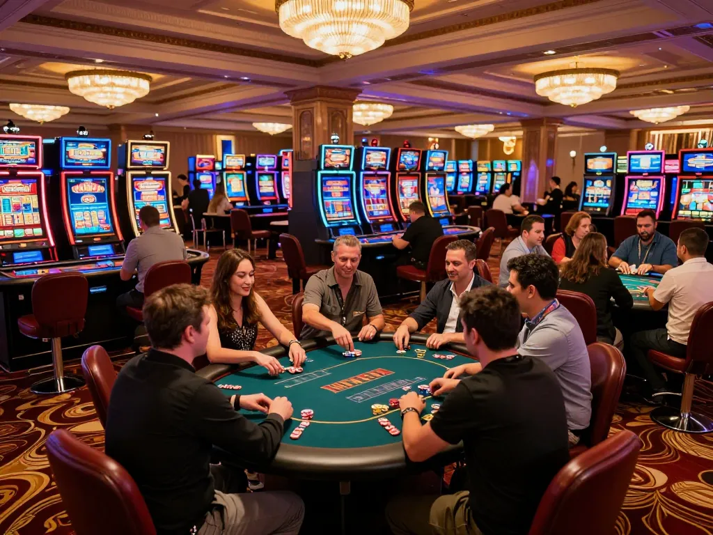 Experience the excitement at casinò stranieri che accettano italiani with players celebrating wins in a vibrant casino.