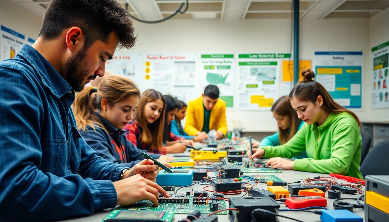 Low voltage training session showcasing students actively engaging with hands-on electrical projects.