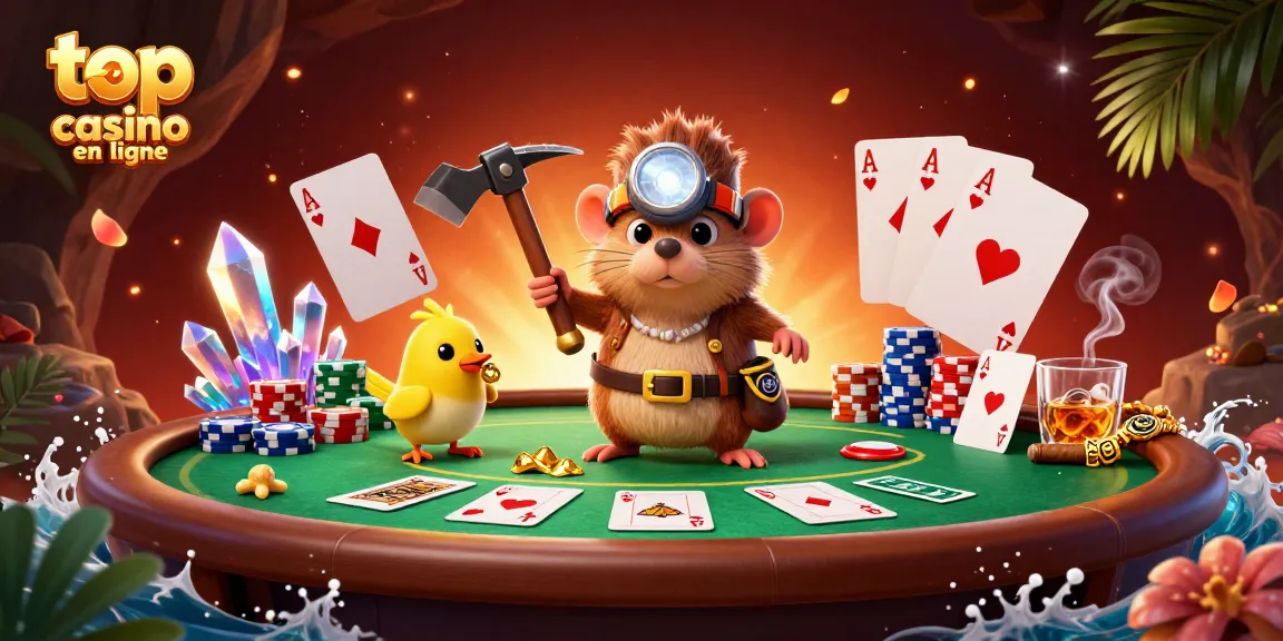 Jouez au top casino en ligne avec des personnages dynamiques autour d'une table de poker fascinante.