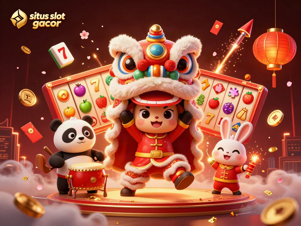 Experience the excitement of situs slot gacor with a vibrant casino scene featuring dynamic characters and spinning slot reels.