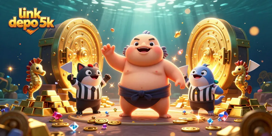 Experience thrilling gameplay with link depo 5k as a giant blowfish and referee guide gamblers through vibrant underwater treasures.