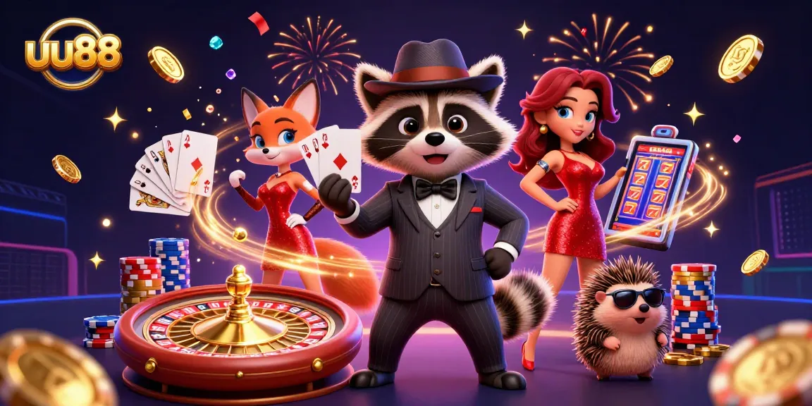 Experience exhilarating games at uu88 with a vibrant 3D casino scene full of excitement.