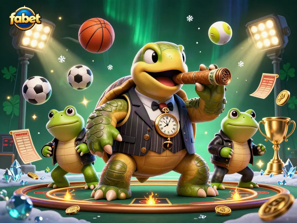Play games at fabet with a vibrant casino scene featuring a snapping turtle and enforcers.