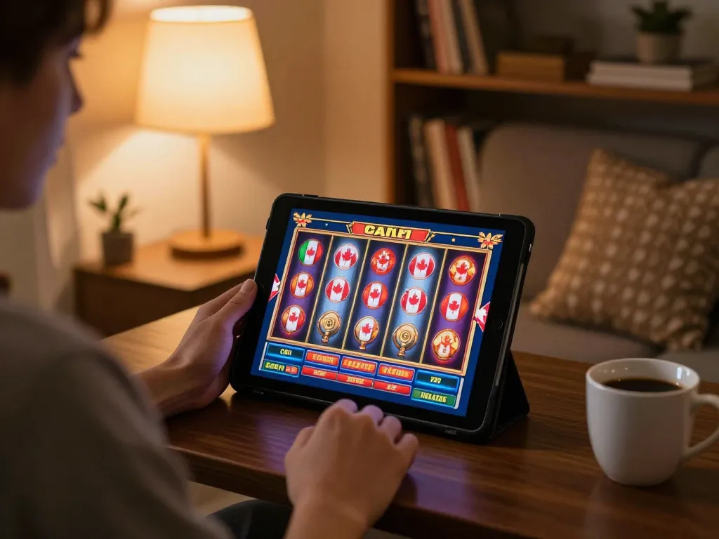 Canada online casinos reddit strategy on tablet in a cozy home gaming setup.