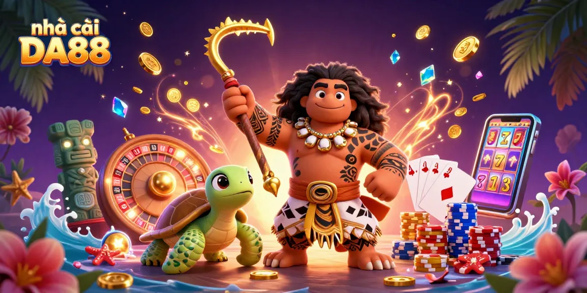 Engage with nhà cái DA88's vibrant casino scene featuring a demigod hawk, exciting games, and golden winnings.