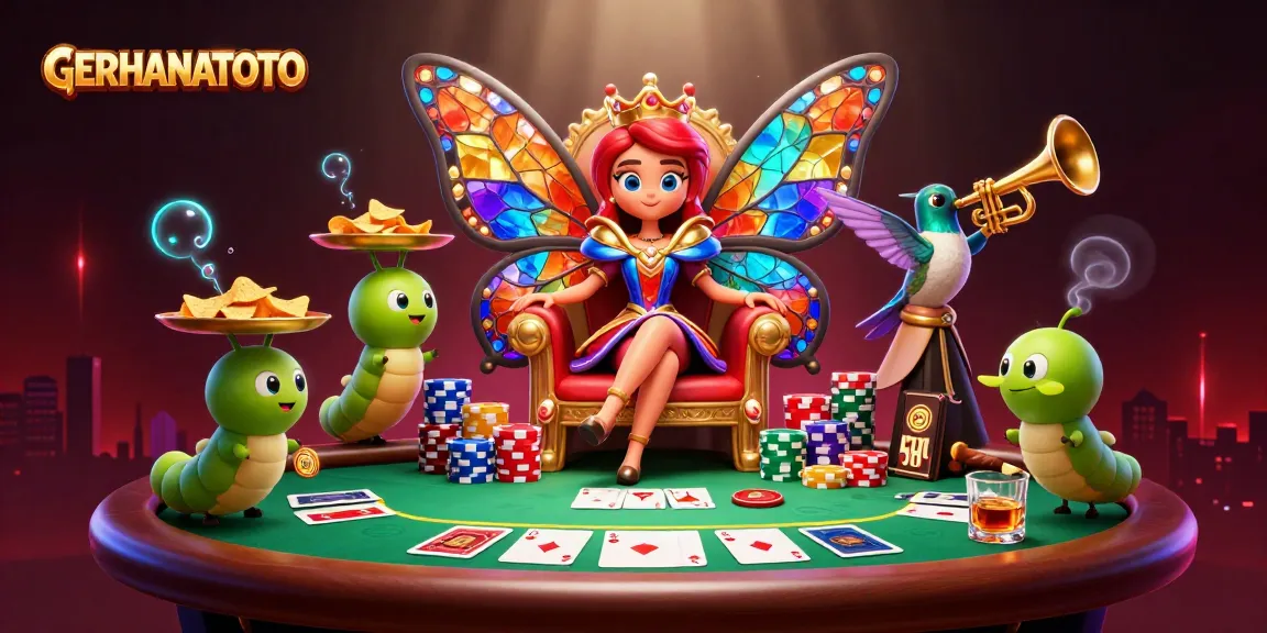 GERHANATOTO menghadirkan ilustrasi kasino yang menakjubkan dengan kartu poker dan ratu kupu-kupu