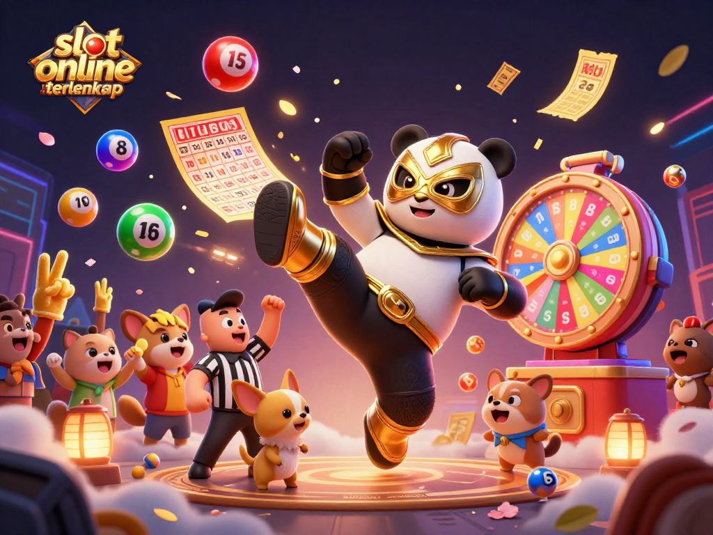Menggandakan keseruan slot online terlengkap dengan panda pegulat terbang dan penonton hewan kecil.