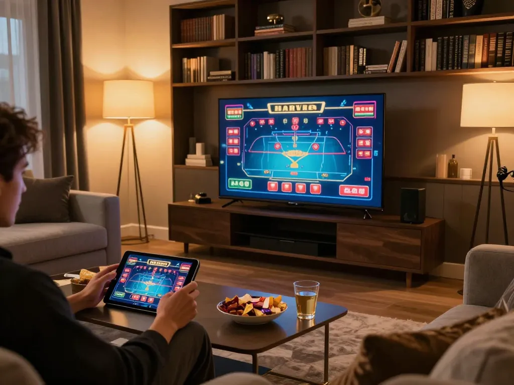 Using migliori casino online stranieri on tablet in a cozy home gaming setup with drinks and snacks.