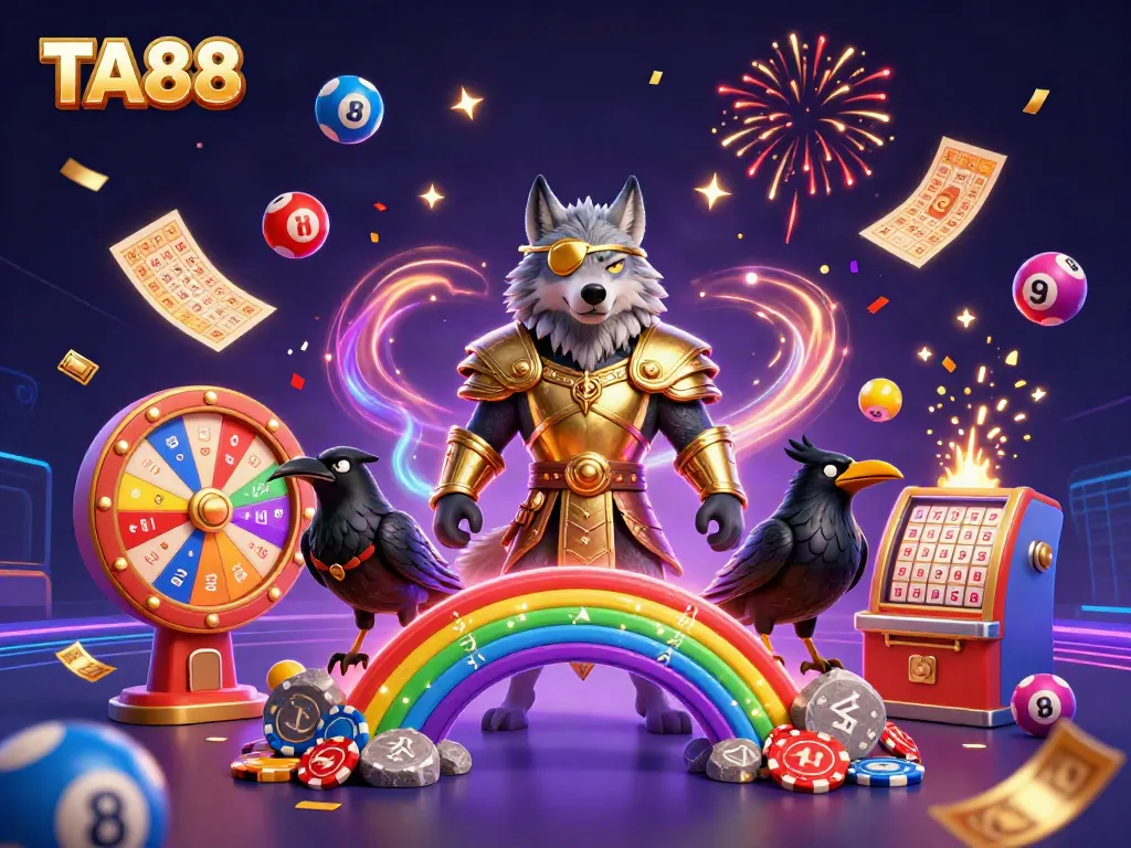 Engage with TA88 through this vibrant 3D casino illustration showcasing gaming excitement.