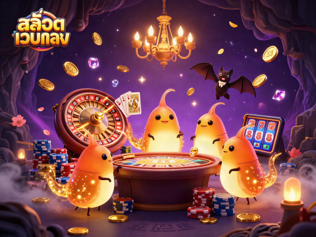 Experience the excitement of สล็อตเว็บตรง with vibrant glowworms illuminating a lively cave casino.