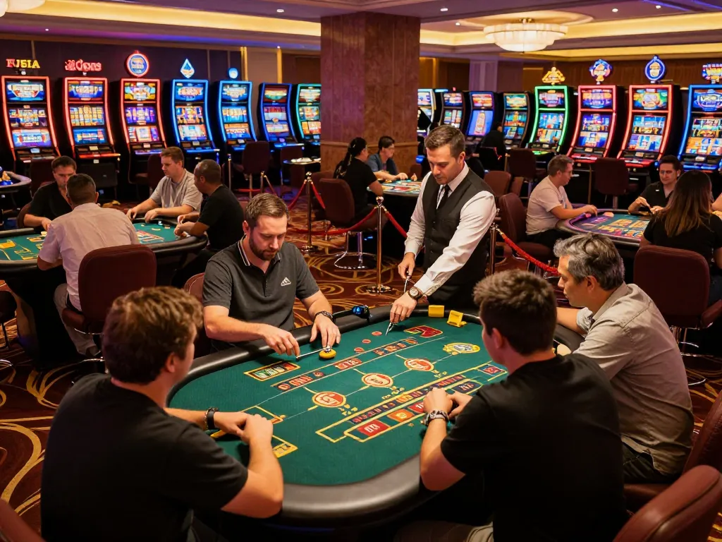 Players engaging in thrilling games at F168 casino floor, dynamic atmosphere showcasing excitement.