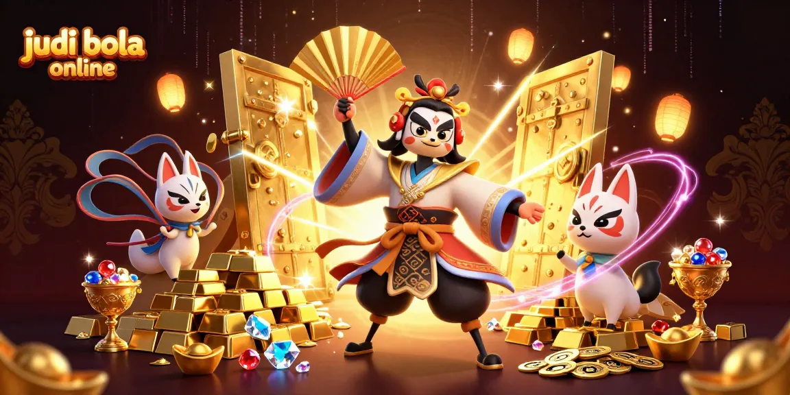 Engage in judi bola online with a luxurious scene featuring kabuki warriors and treasures.