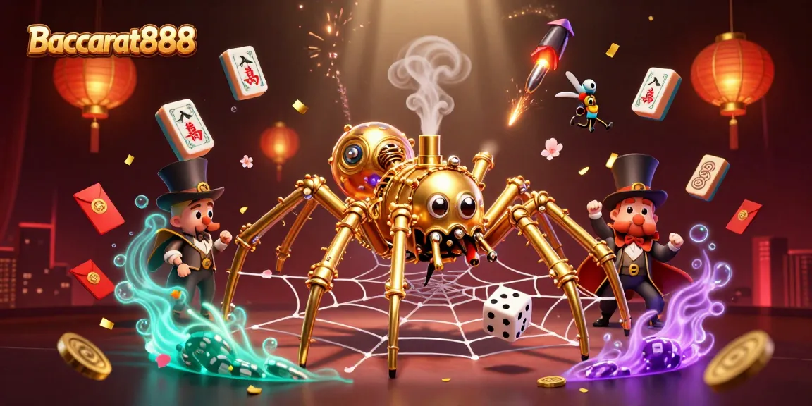 Win big with Baccarat888 by playing against the golden web of chance in a vibrant casino scene